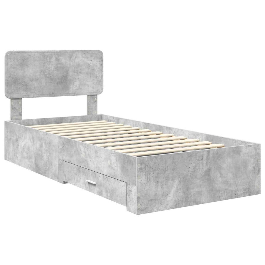 Bedframe met hoofdeinde Beton Grijs 90 x 200 cm Bewerkt hout