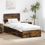 Bedframe 90x200 cm gerookt eiken met opbergruimte