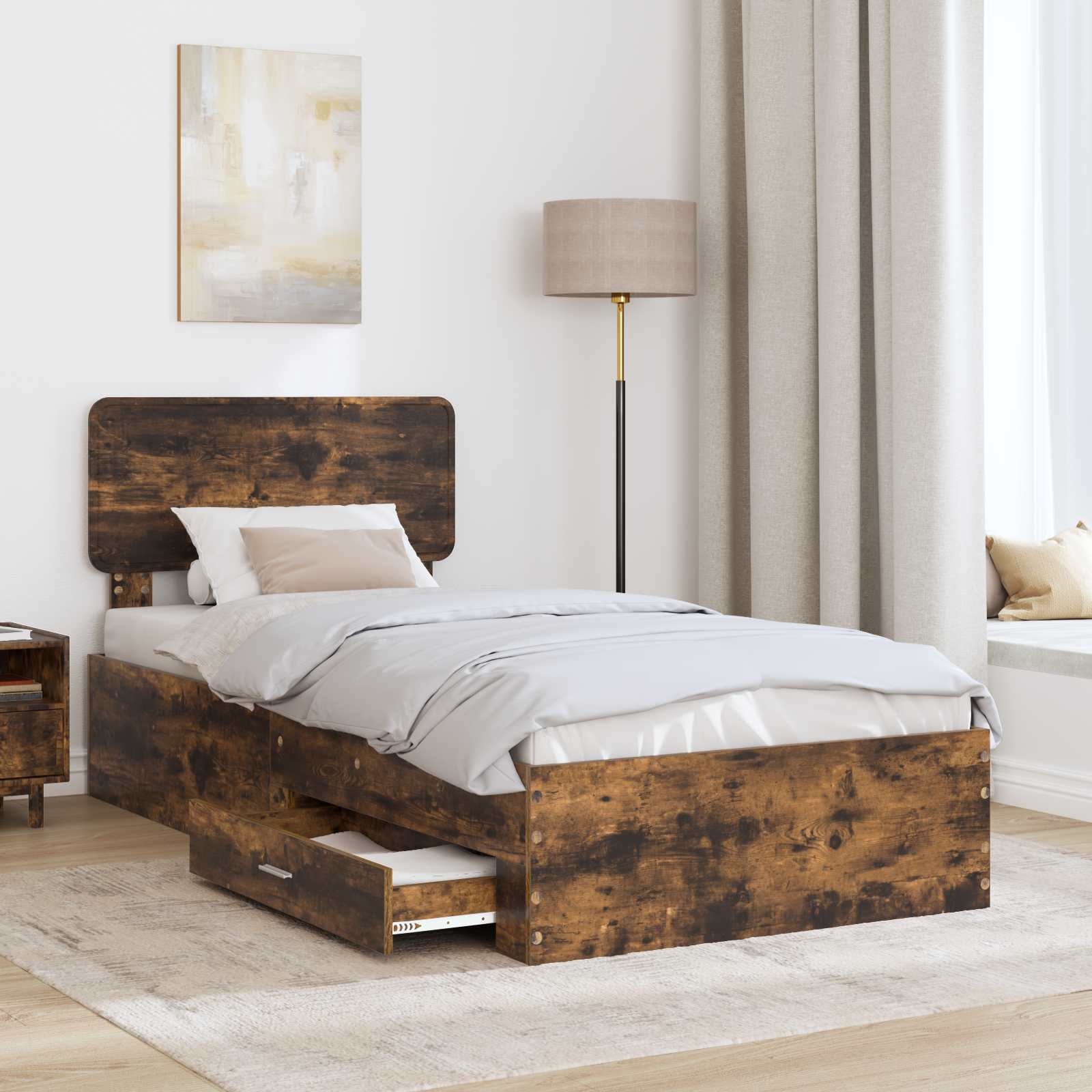 Bedframe met hoofdeinde Gerookt eiken 90 x 200 cm Bewerkt hout