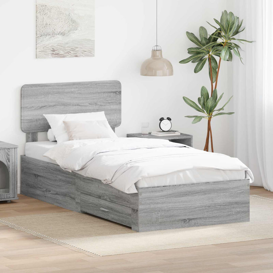 Bedframe met hoofdeinde Grijs Sonoma 90 x 200 cm Bewerkt hout