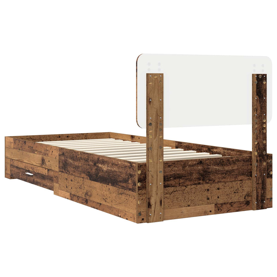 Bedframe met hoofdeinde Oudhout 90 x 200 cm Bewerkt hout