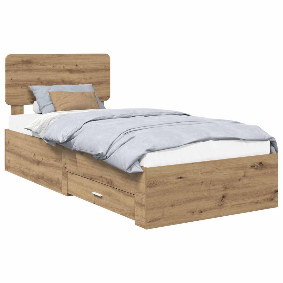 Bedframe met hoofdeinde Artisan Eiken 90 x 200 cm Bewerkt hout