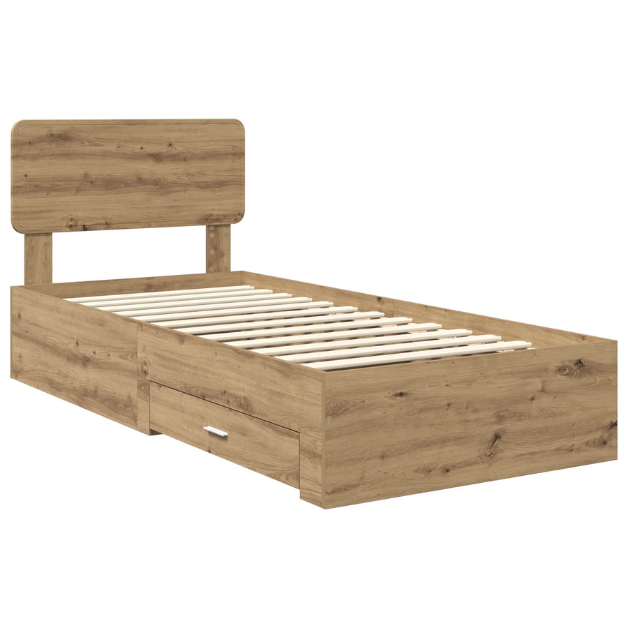 Bedframe met hoofdeinde Artisan Eiken 90 x 200 cm Bewerkt hout