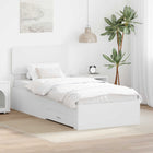Bed frame with headboard and drawer White 90 x 190 cm Engineered wood