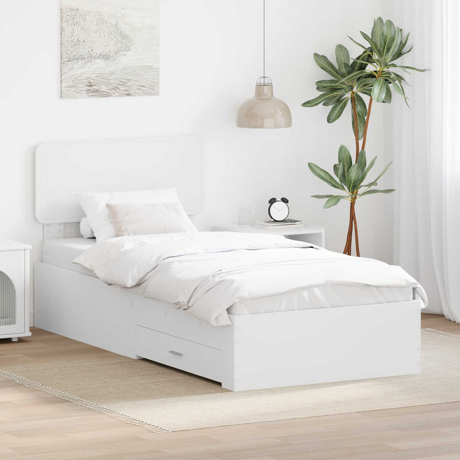 Bedframe met hoofdeinde met lade Wit 90 x 190 cm Bewerkt hout