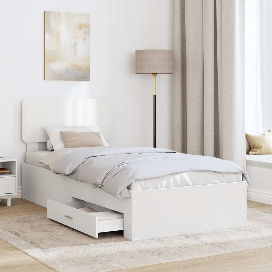 Bedframe met hoofdeinde met lade Wit 90 x 190 cm Bewerkt hout