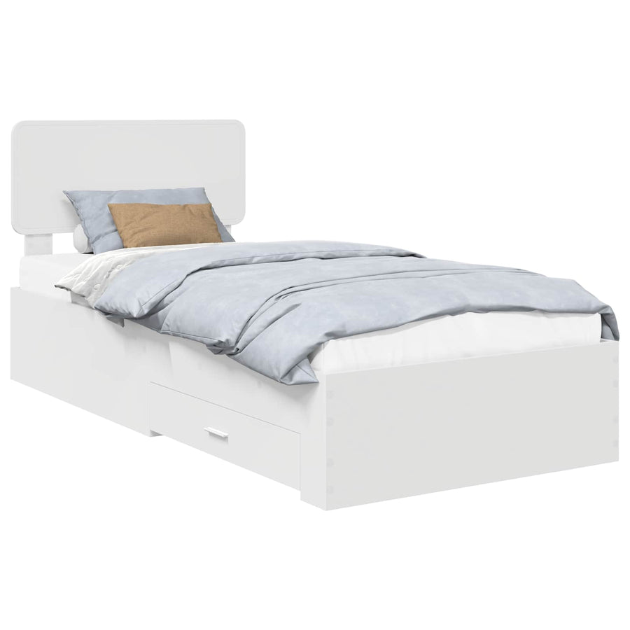 Bedframe met hoofdeinde met lade Wit 90 x 190 cm Bewerkt hout