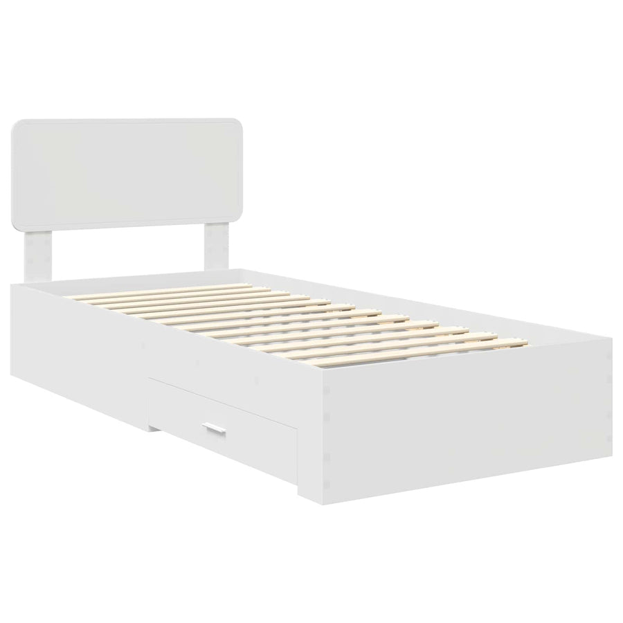 Bedframe met hoofdeinde met lade Wit 90 x 190 cm Bewerkt hout