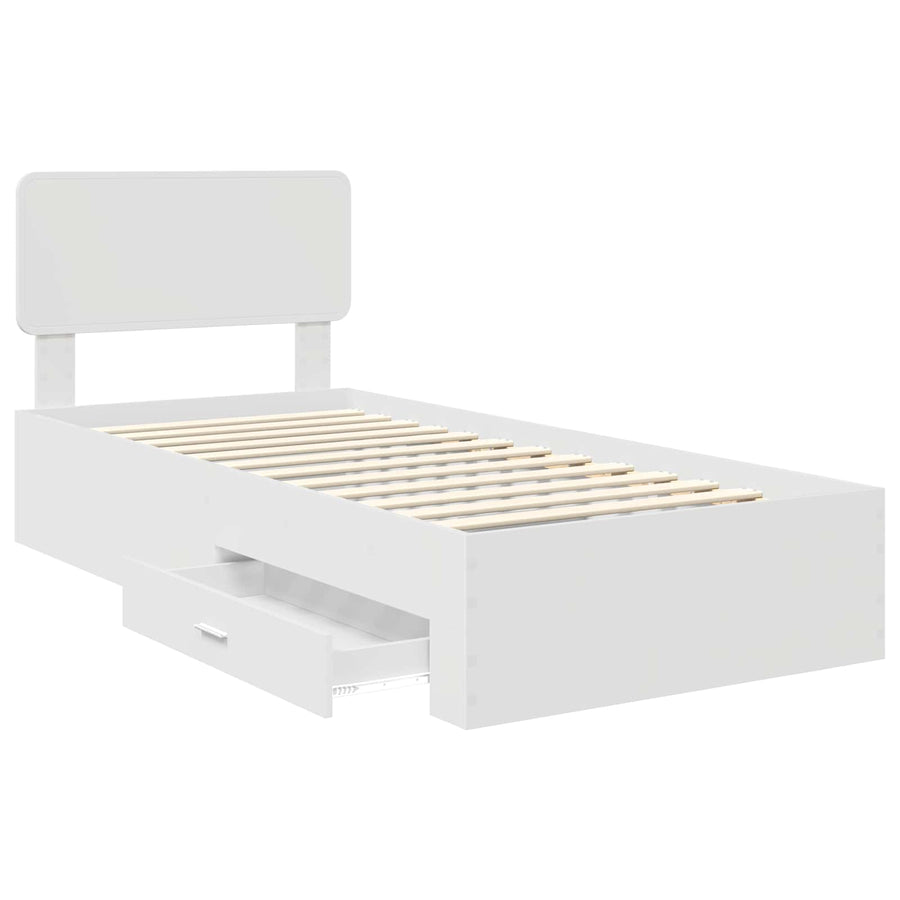Bedframe met hoofdeinde met lade Wit 90 x 190 cm Bewerkt hout