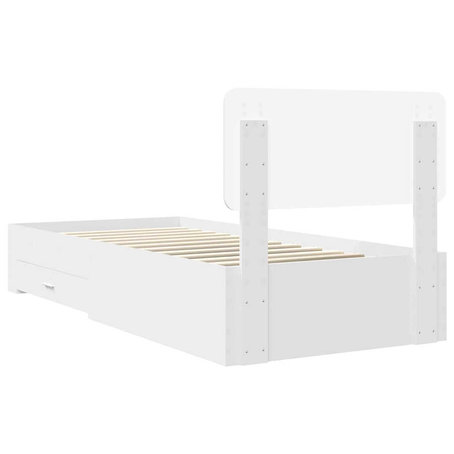 Bedframe met hoofdeinde met lade Wit 90 x 190 cm Bewerkt hout