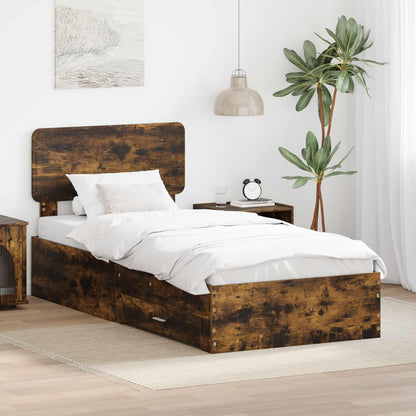 Bedframe met hoofdeinde Gerookt eiken 90 x 190 cm Bewerkt hout