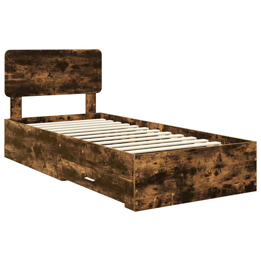 Bedframe met hoofdeinde Gerookt eiken 90 x 190 cm Bewerkt hout