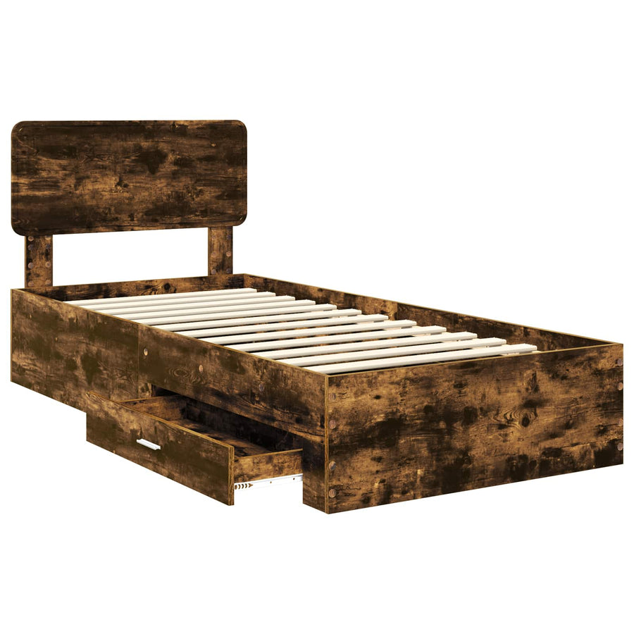 Bedframe met hoofdeinde Gerookt eiken 90 x 190 cm Bewerkt hout