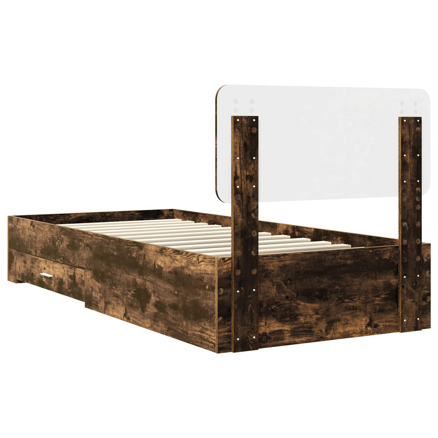 Bedframe met hoofdeinde Gerookt eiken 90 x 190 cm Bewerkt hout
