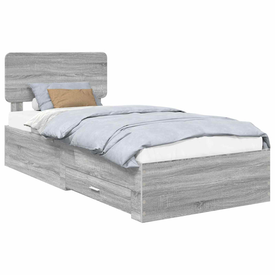 Bedframe met hoofdeinde Grijs Sonoma 90 x 190 cm Bewerkt hout