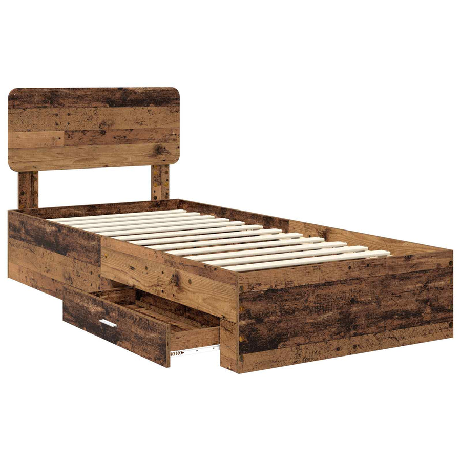 Bedframe met hoofdeinde Oudhout 90 x 190 cm Bewerkt hout