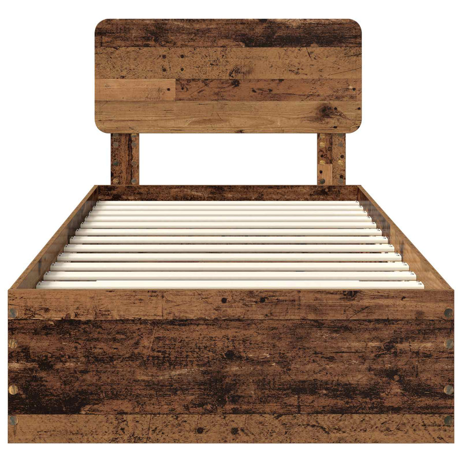 Bedframe met hoofdeinde Oudhout 90 x 190 cm Bewerkt hout