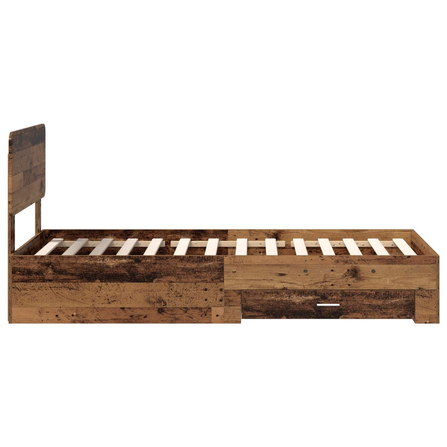 Bedframe met hoofdeinde Oudhout 90 x 190 cm Bewerkt hout
