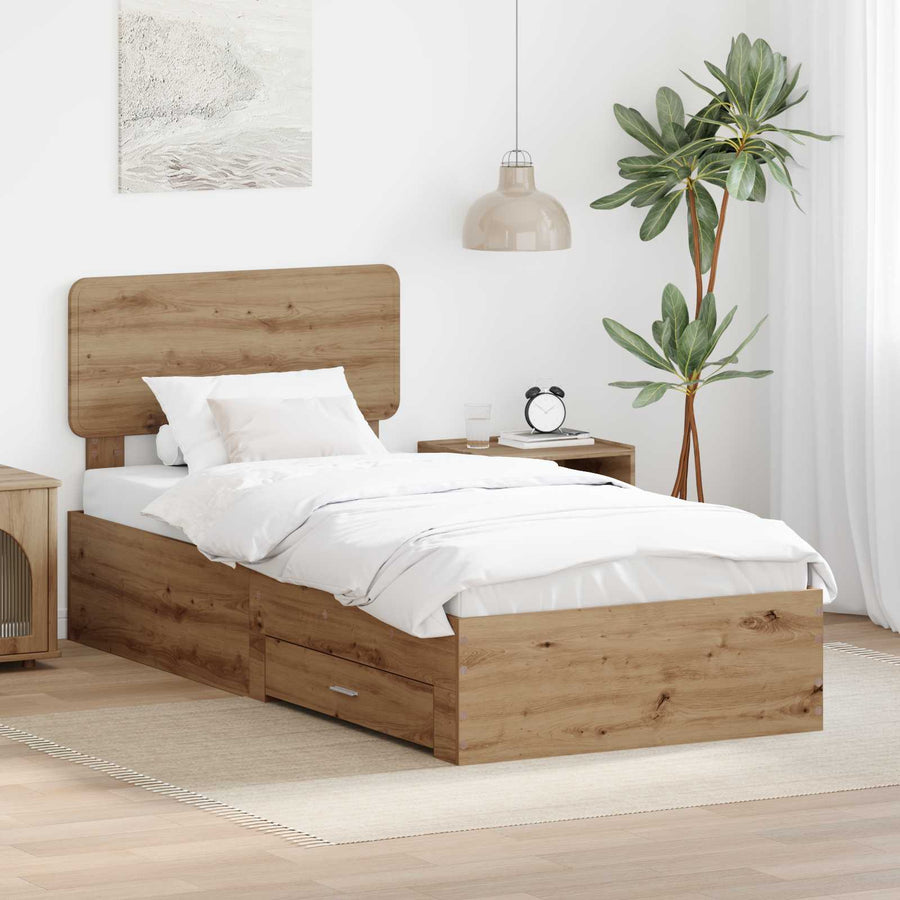 Bedframe met hoofdeinde Artisan Eiken 90 x 190 cm Bewerkt hout