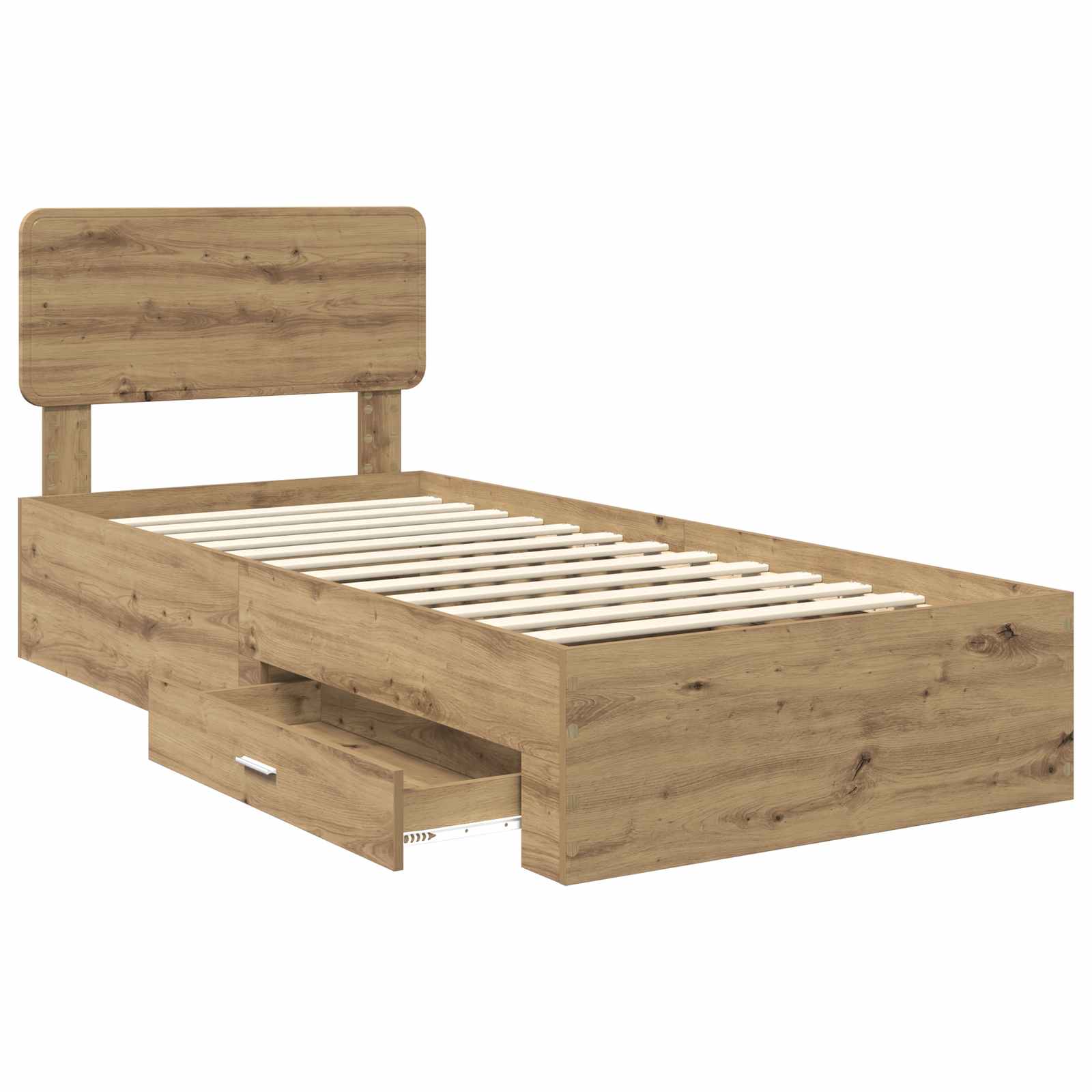 Bedframe met hoofdeinde Artisan Eiken 90 x 190 cm Bewerkt hout