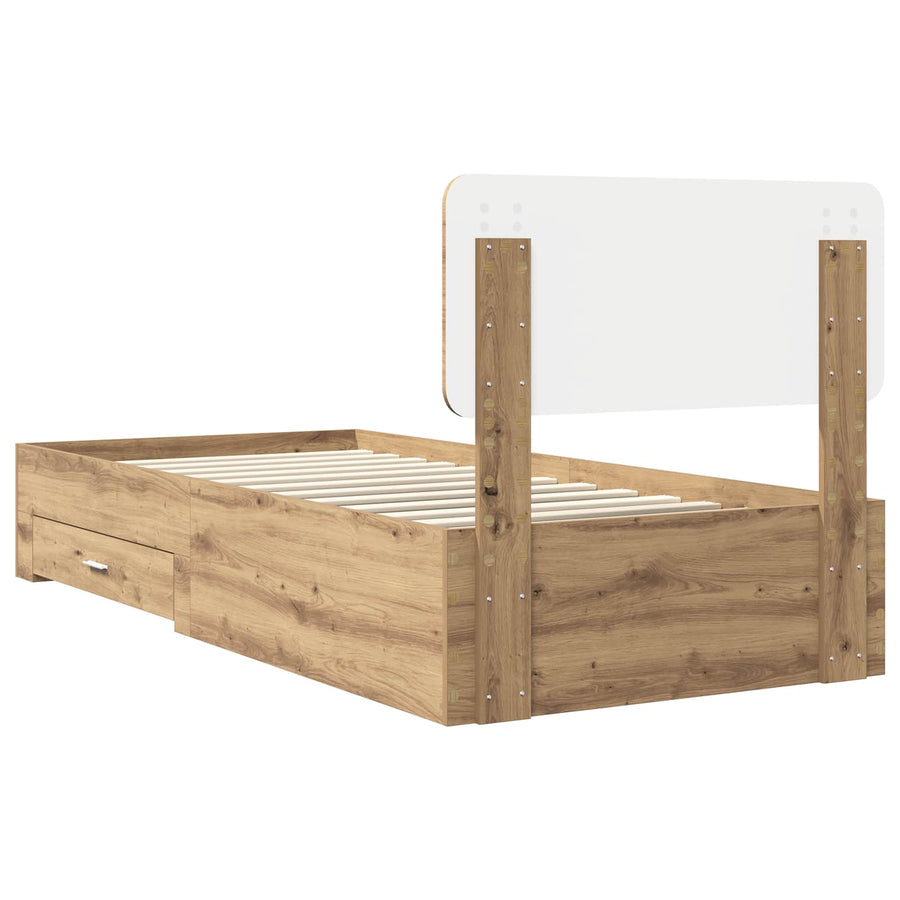 Bedframe met hoofdeinde Artisan Eiken 90 x 190 cm Bewerkt hout