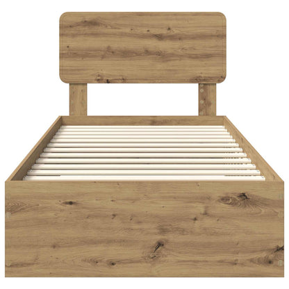 Bedframe met hoofdeinde Artisan Eiken 90 x 190 cm Bewerkt hout