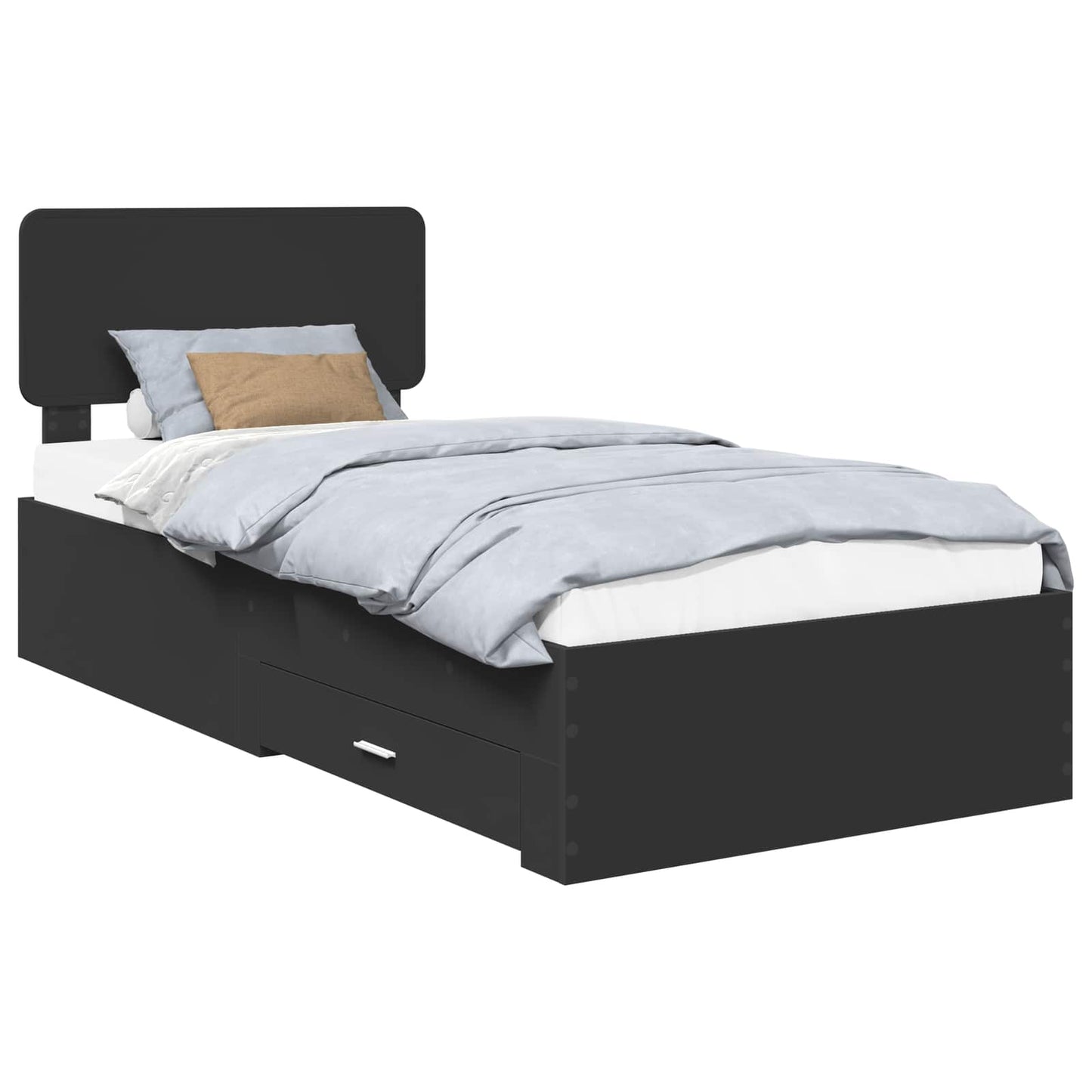 Bedframe met hoofdeinde met lade Zwart 75 x 190 cm Bewerkt hout