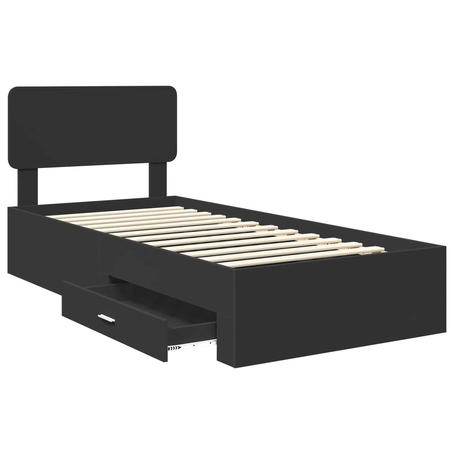 Bedframe met hoofdeinde met lade Zwart 75 x 190 cm Bewerkt hout