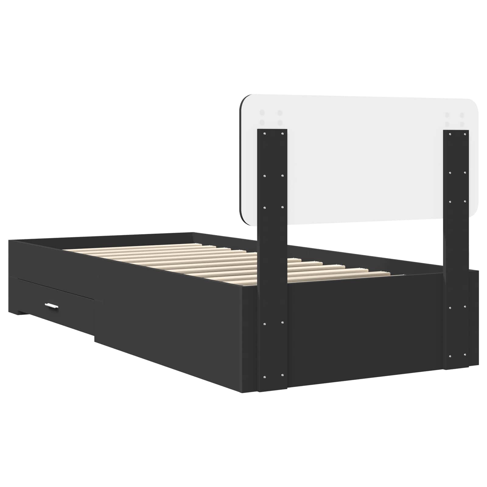 Bedframe met hoofdeinde met lade Zwart 75 x 190 cm Bewerkt hout