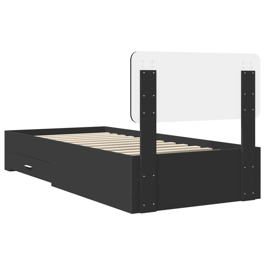 Bedframe met hoofdeinde met lade Zwart 75 x 190 cm Bewerkt hout
