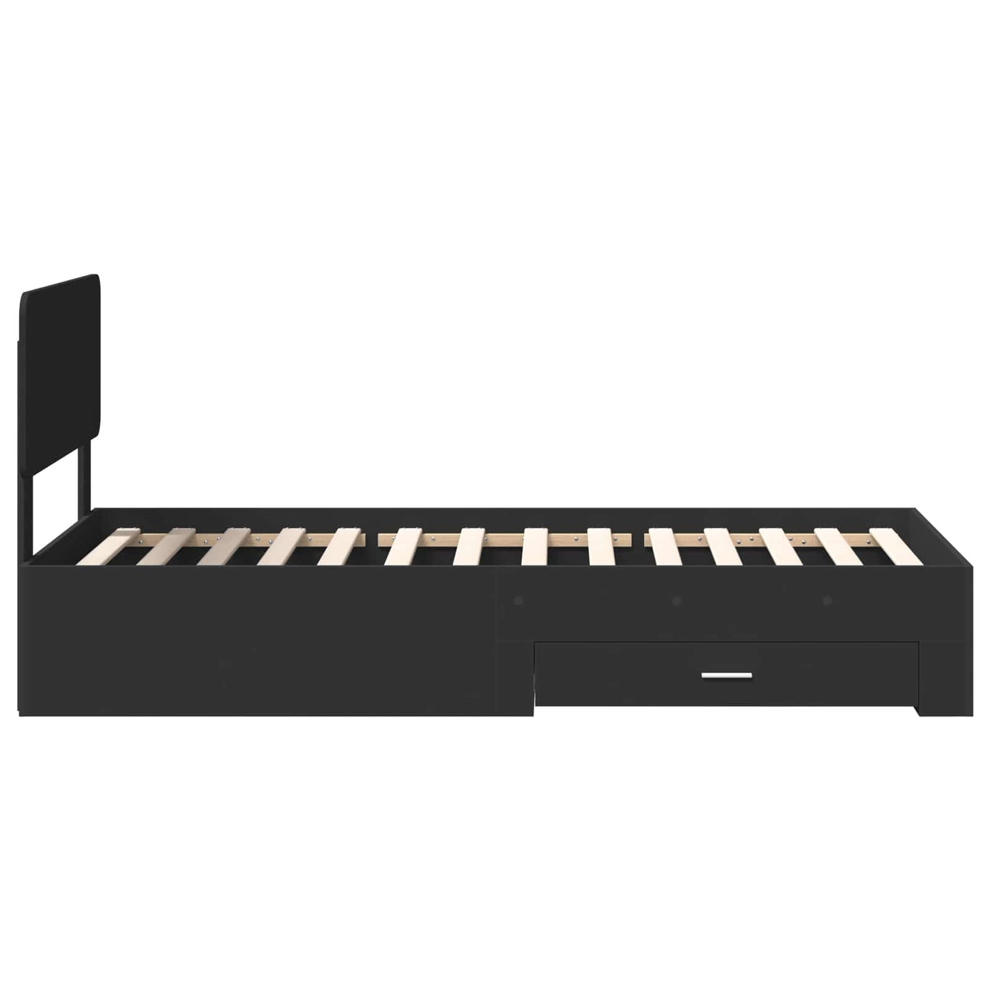 Bedframe met hoofdeinde met lade Zwart 75 x 190 cm Bewerkt hout