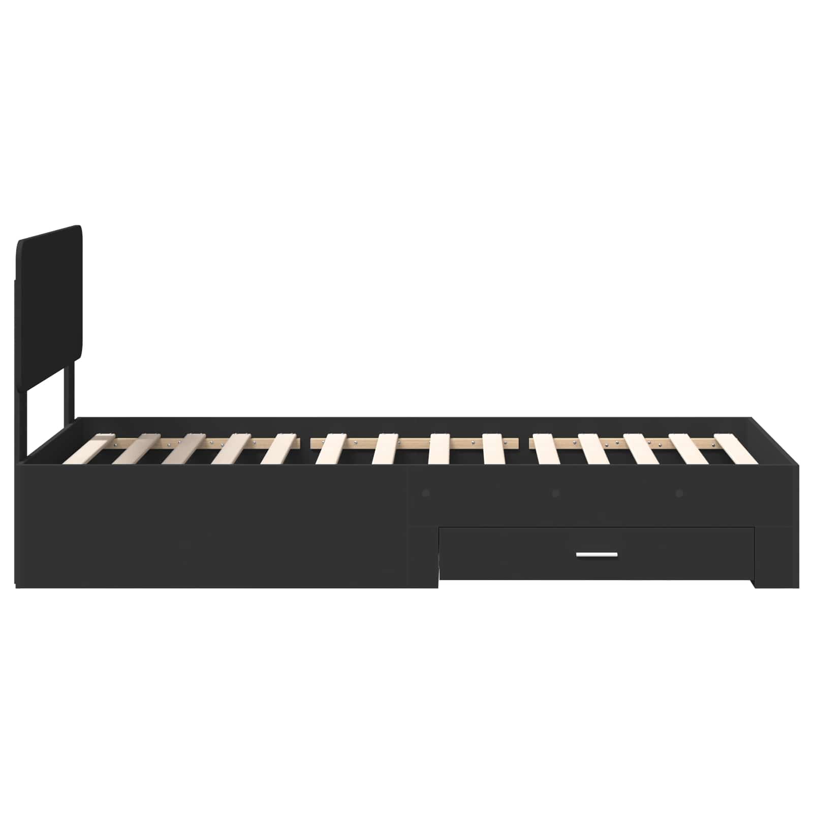 Bedframe met hoofdeinde met lade Zwart 75 x 190 cm Bewerkt hout