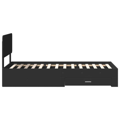 Bedframe met hoofdeinde met lade Zwart 75 x 190 cm Bewerkt hout