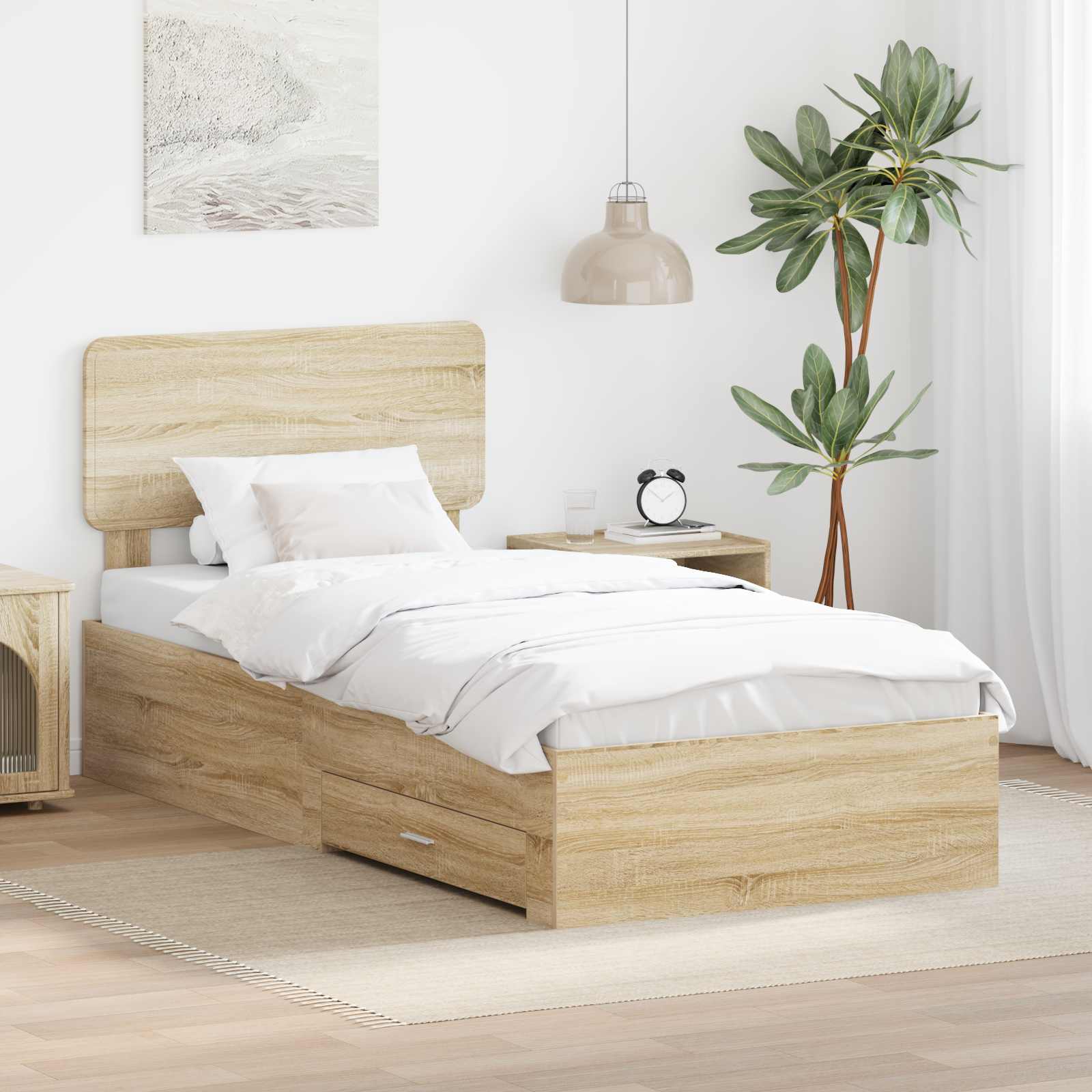 Bedframe met hoofdeinde Sonoma Eiken 75 x 190 cm Bewerkt hout
