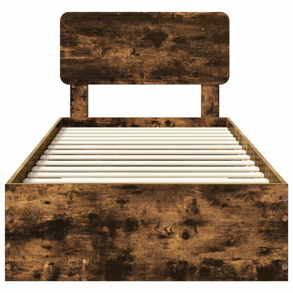 Bedframe met hoofdeinde Gerookt eiken 75 x 190 cm Bewerkt hout