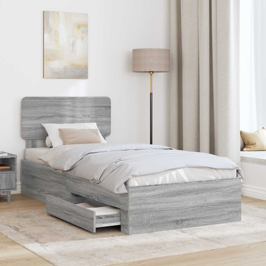 Bedframe met hoofdeinde Grijs Sonoma 75 x 190 cm Bewerkt hout