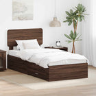 Bedframe 75x190 cm bruin eiken met hoofdeinde en lades