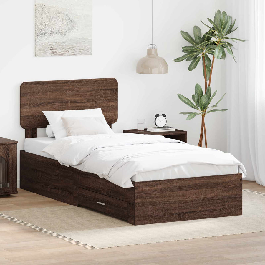 Bedframe met hoofdeinde Bruin Eiken 75 x 190 cm Bewerkt hout