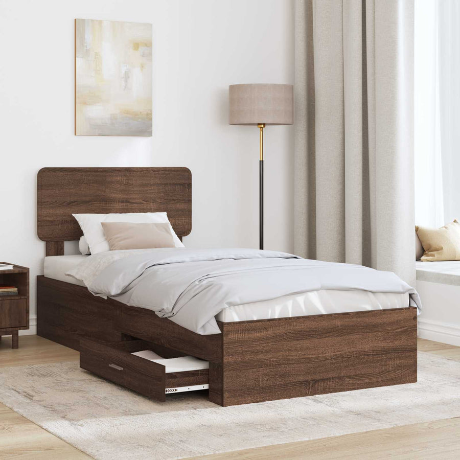 Bedframe met hoofdeinde Bruin Eiken 75 x 190 cm Bewerkt hout