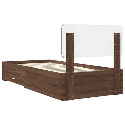 Bedframe met hoofdeinde Bruin Eiken 75 x 190 cm Bewerkt hout