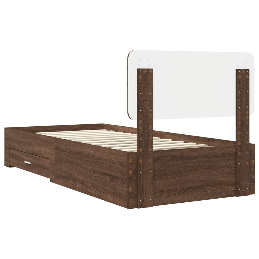Bedframe met hoofdeinde Bruin Eiken 75 x 190 cm Bewerkt hout