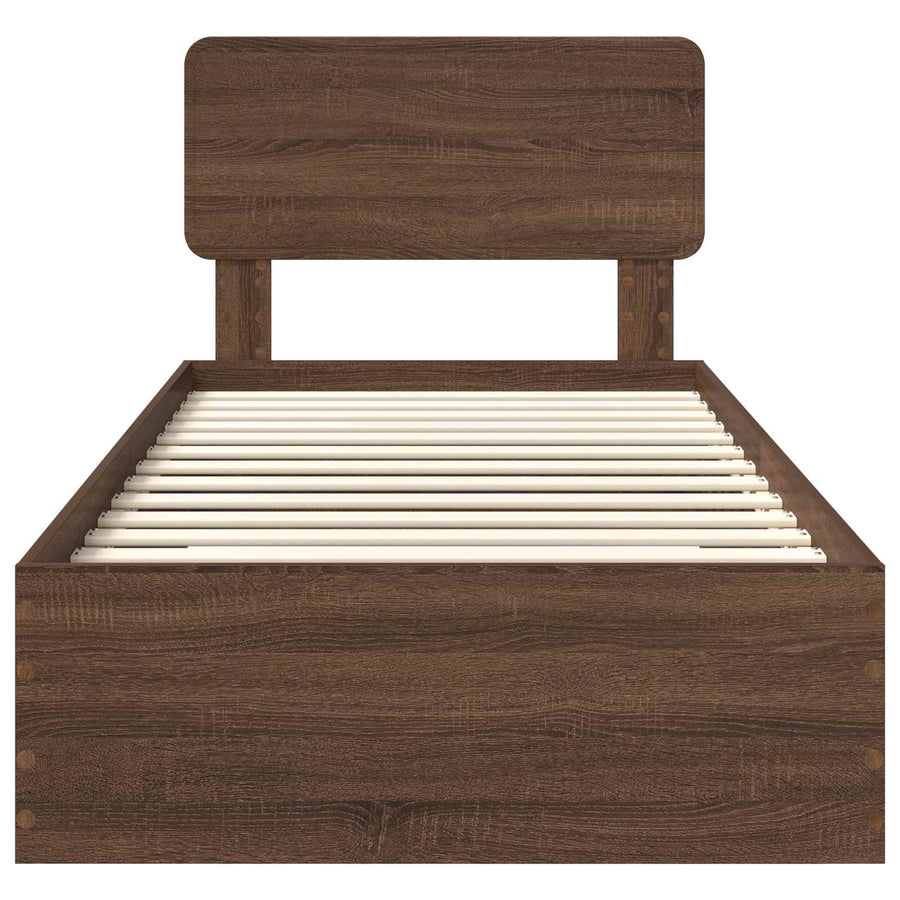 Bedframe met hoofdeinde Bruin Eiken 75 x 190 cm Bewerkt hout