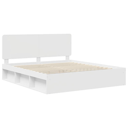 Bedframe met hoofdeinde Wit 200 x 200 cm Massief grenenhout