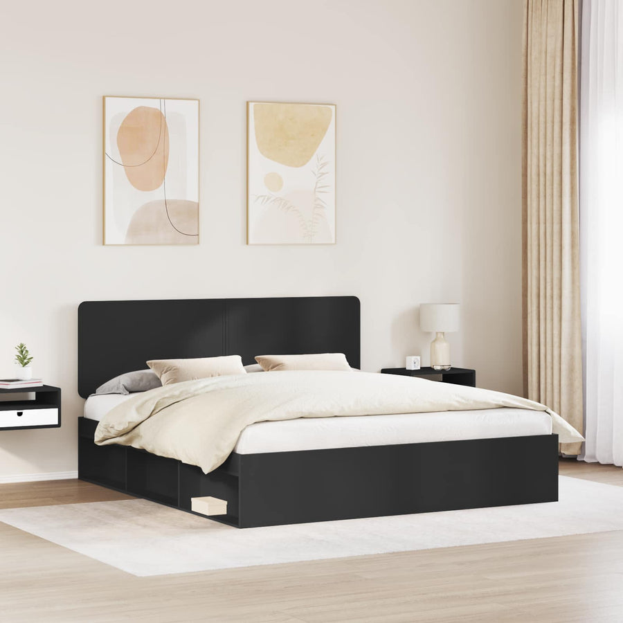 Bedframe met hoofdeinde Zwart 200 x 200 cm Massief grenenhout