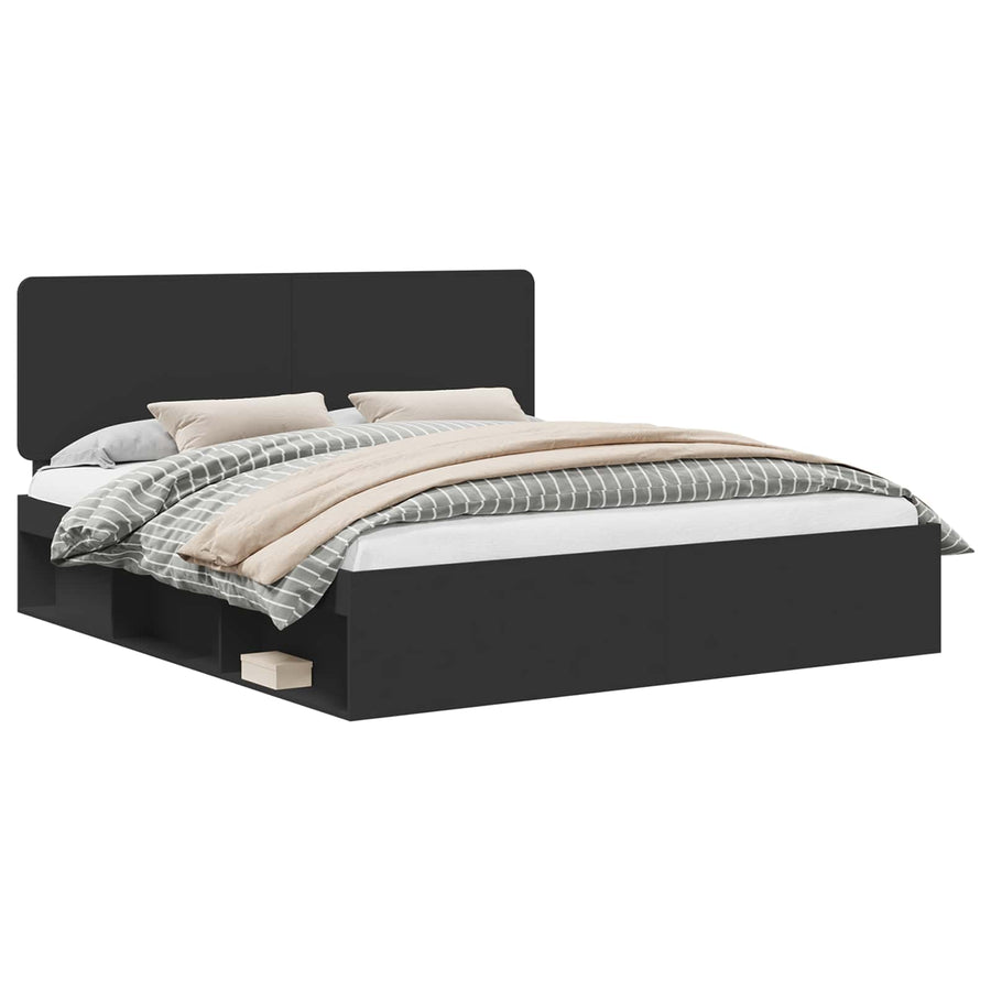 Bedframe met hoofdeinde Zwart 200 x 200 cm Massief grenenhout