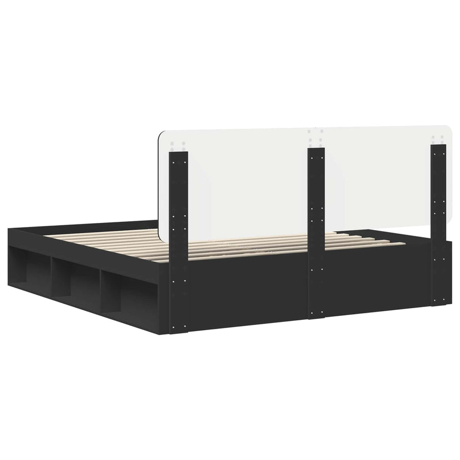 Bedframe met hoofdeinde Zwart 200 x 200 cm Massief grenenhout