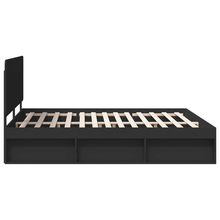 Bedframe met hoofdeinde Zwart 200 x 200 cm Massief grenenhout