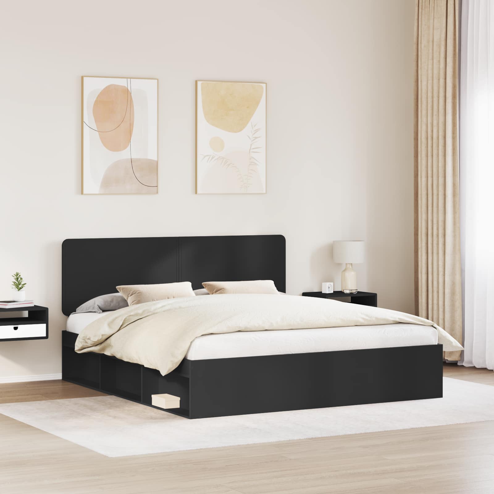 Bedframe Met Hoofdeinde Massief Grenenhout Zwart 180 x 200 cm