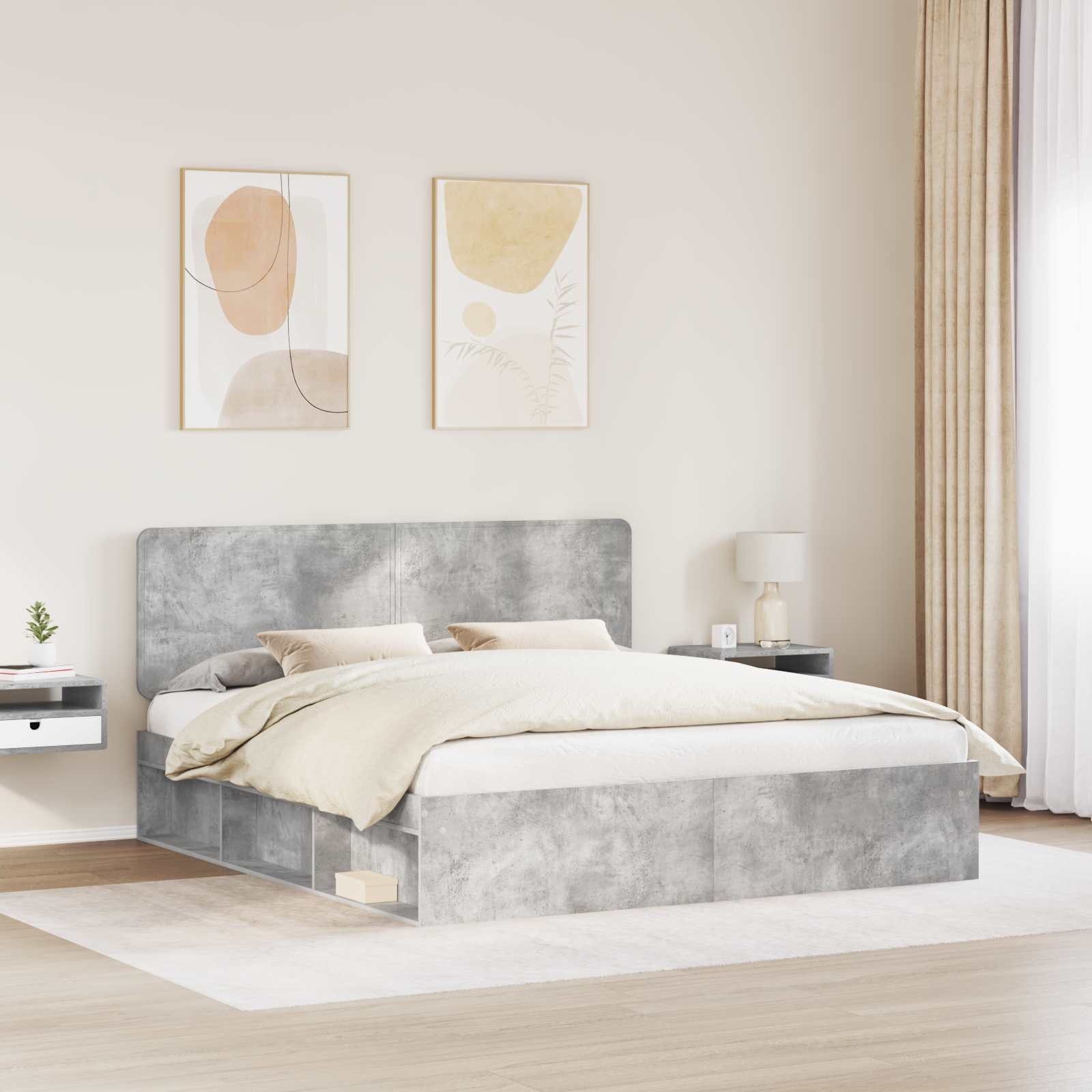 Bedframe Met Hoofdeinde Beton Massief Grenenhout Betongrijs 180 x 200 cm