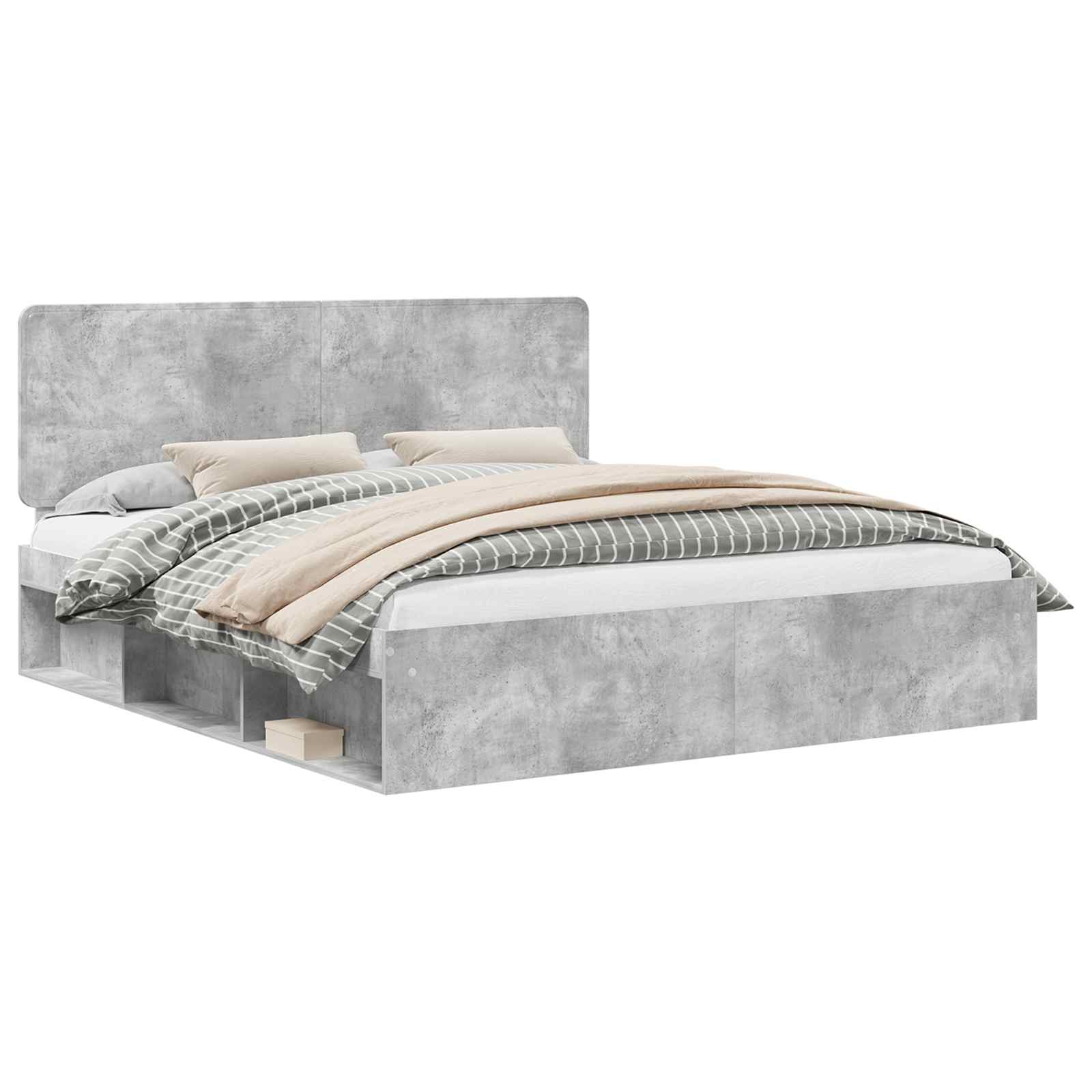 Bedframe Met Hoofdeinde Beton Massief Grenenhout Betongrijs 180 x 200 cm
